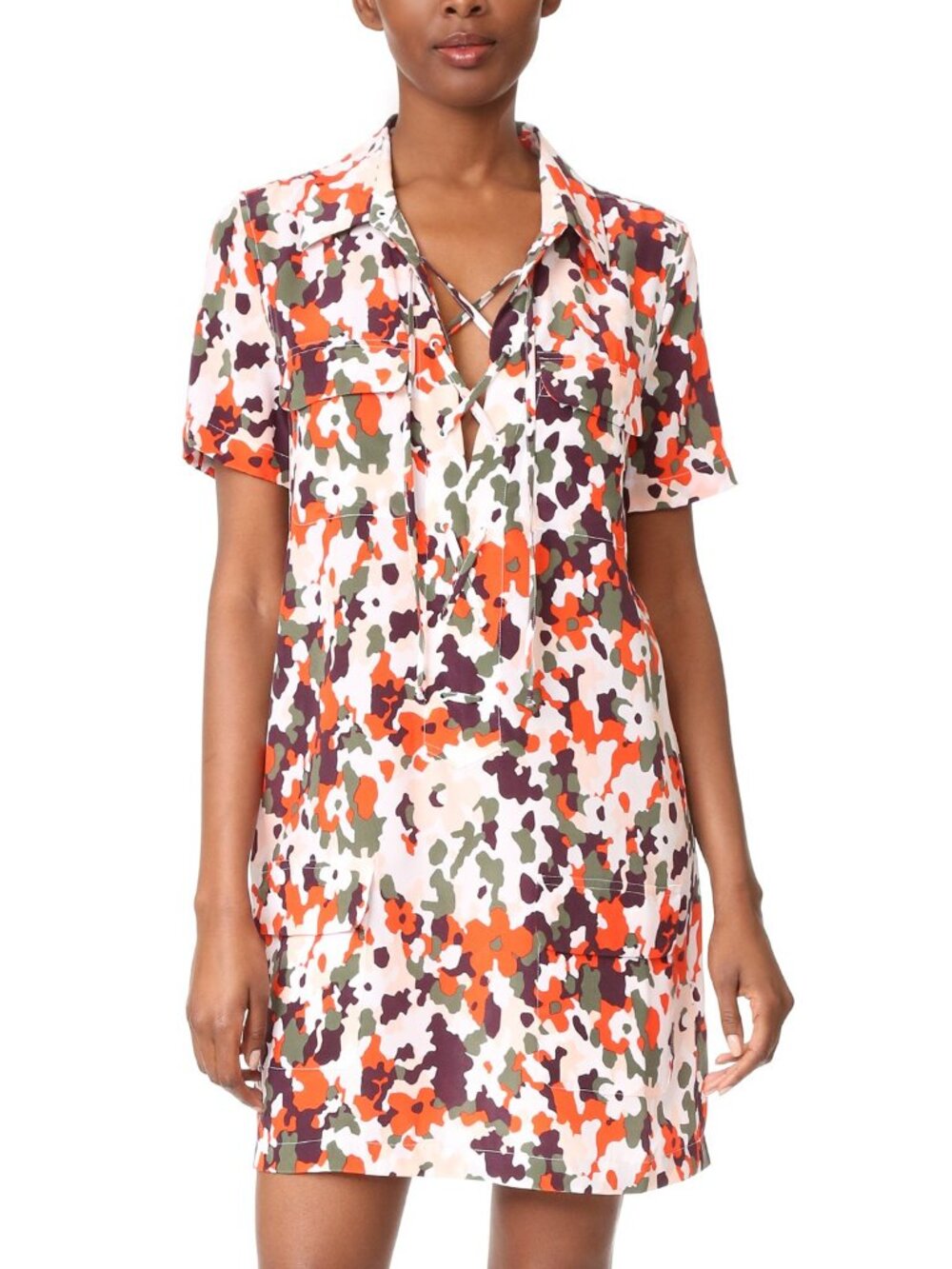Equipment Knox Camo Short-Sleeve Lace-Up Silk Shift Dress S NWOT Authentic!